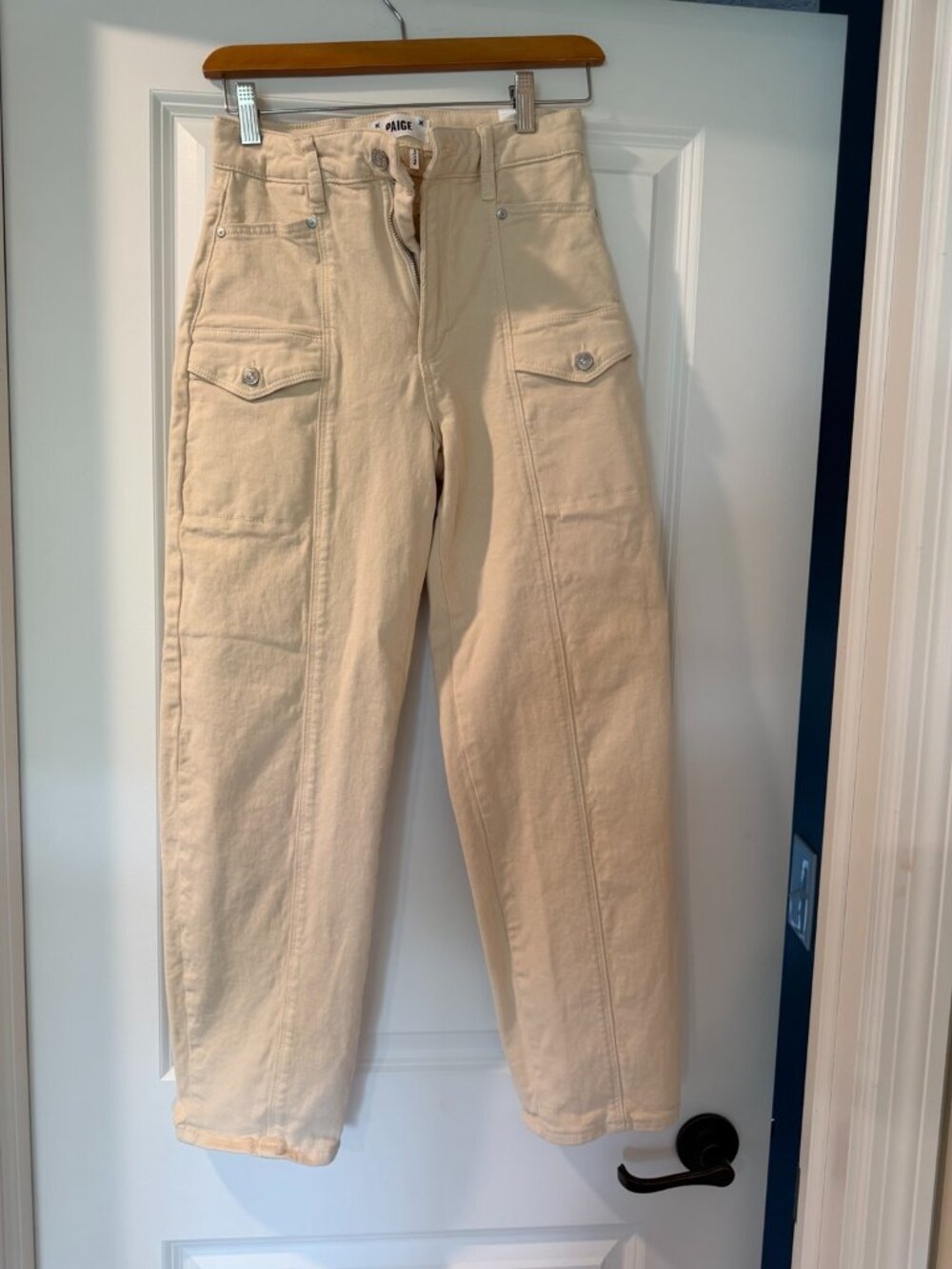 PAIGE Ecru Barrel Leg Jeans High Rise Cream Denim
